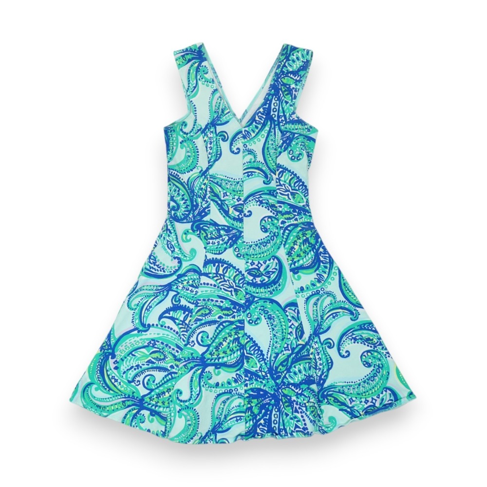 Lilly Pulitzer Dahlia Poolside‎ Blue Keep It Current Terry Fit Flare Dress XXS